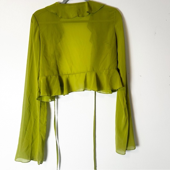 Women’s Long Sleeve Tie Front Cardigan Sheer Mesh Ruffles top - Picture 7 of 12